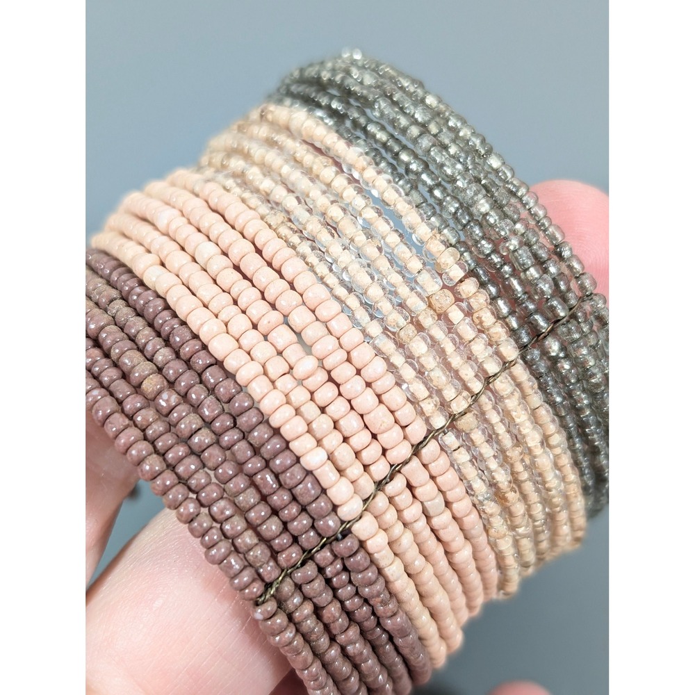 Wide Glass Bead Bracelet Ombre Boho Cuff Pink Purple Gray 7.5 Inch - Picture 4 of 10